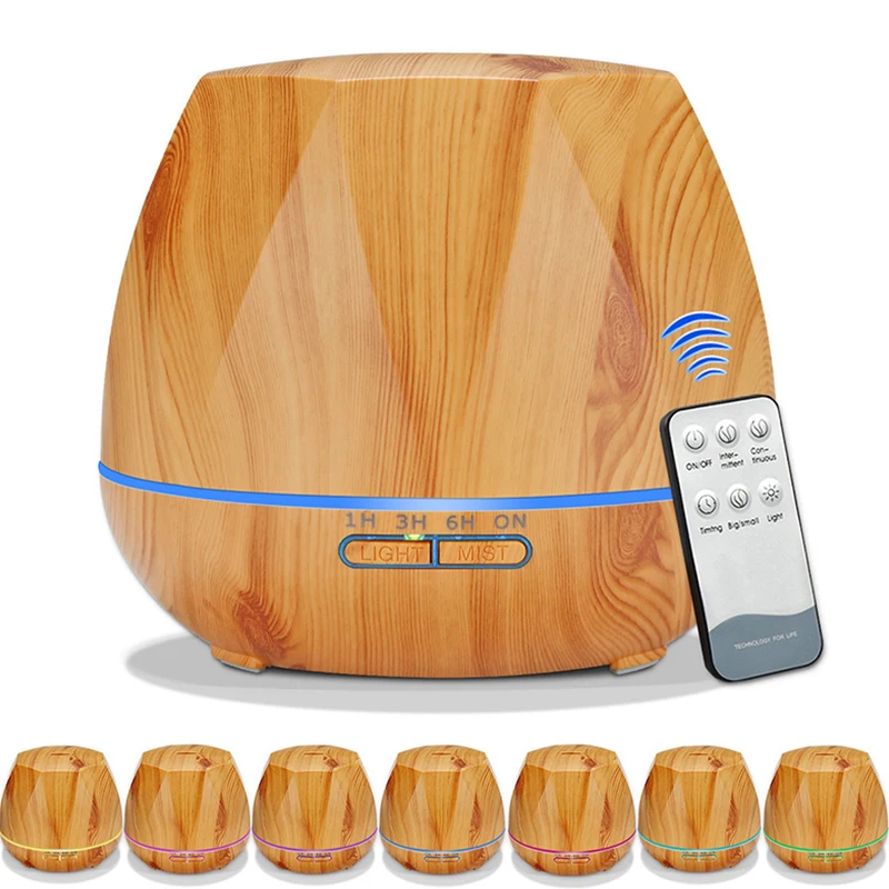 

500ML Ultrasonic Air Humidifier Aroma Diffuser With Wood Grain Aromatherapy Diffuser LED Lights For Home Essential Oil Diffuser