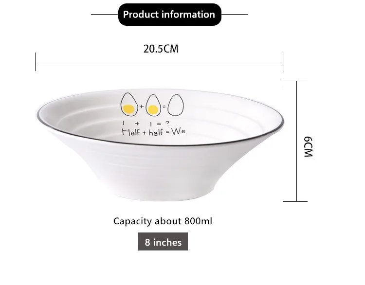 Простая керамическая креативная Милая чаша для лапши, домашняя Салатница, большая тарелка для супа, ресторана, кухни, белая мультяшная чаша, блюдо
