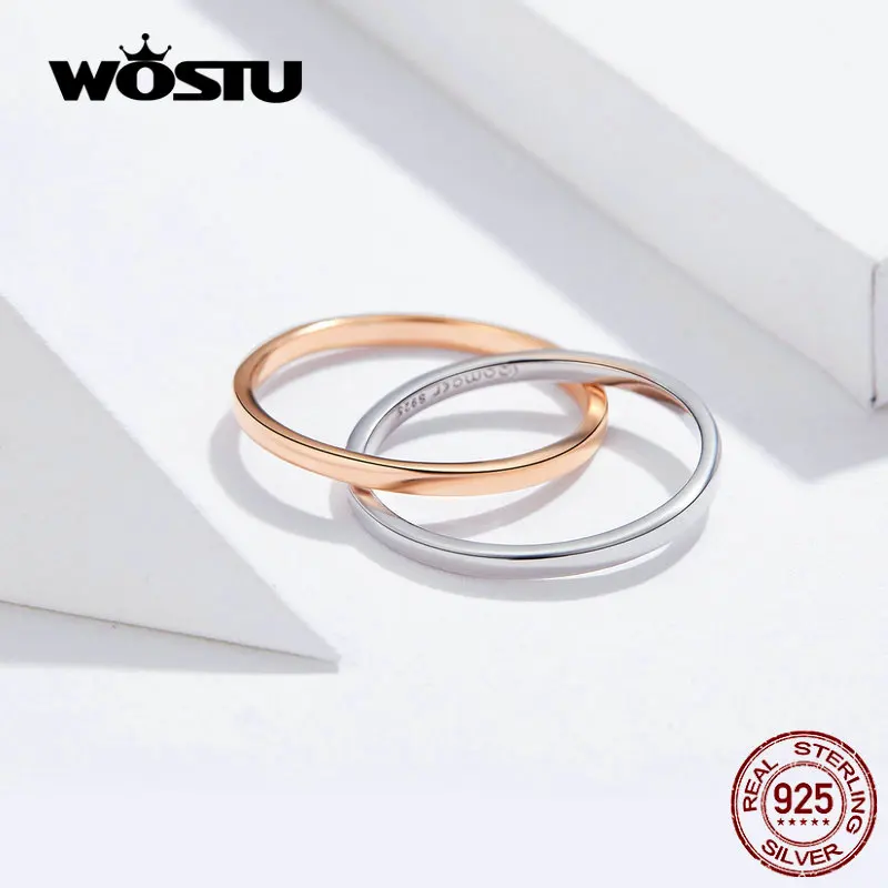 WOSTU, дизайн, двойные кольца, горячая мода, Настоящее серебро, кольца Love Forever, подарок для влюбленных CTR053