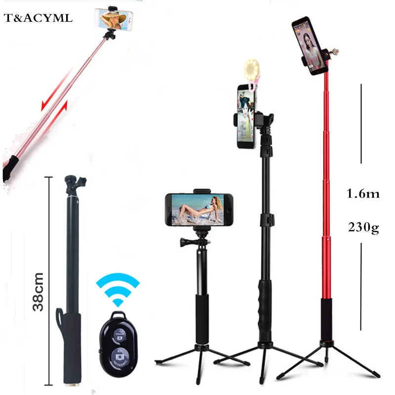 

Extendable Bluetooth Selfie Stick Tripod Fashion Aluminum Alloy 360 Rotation 160cm Tripod For Phone Camera+PhoneClip+Flash light