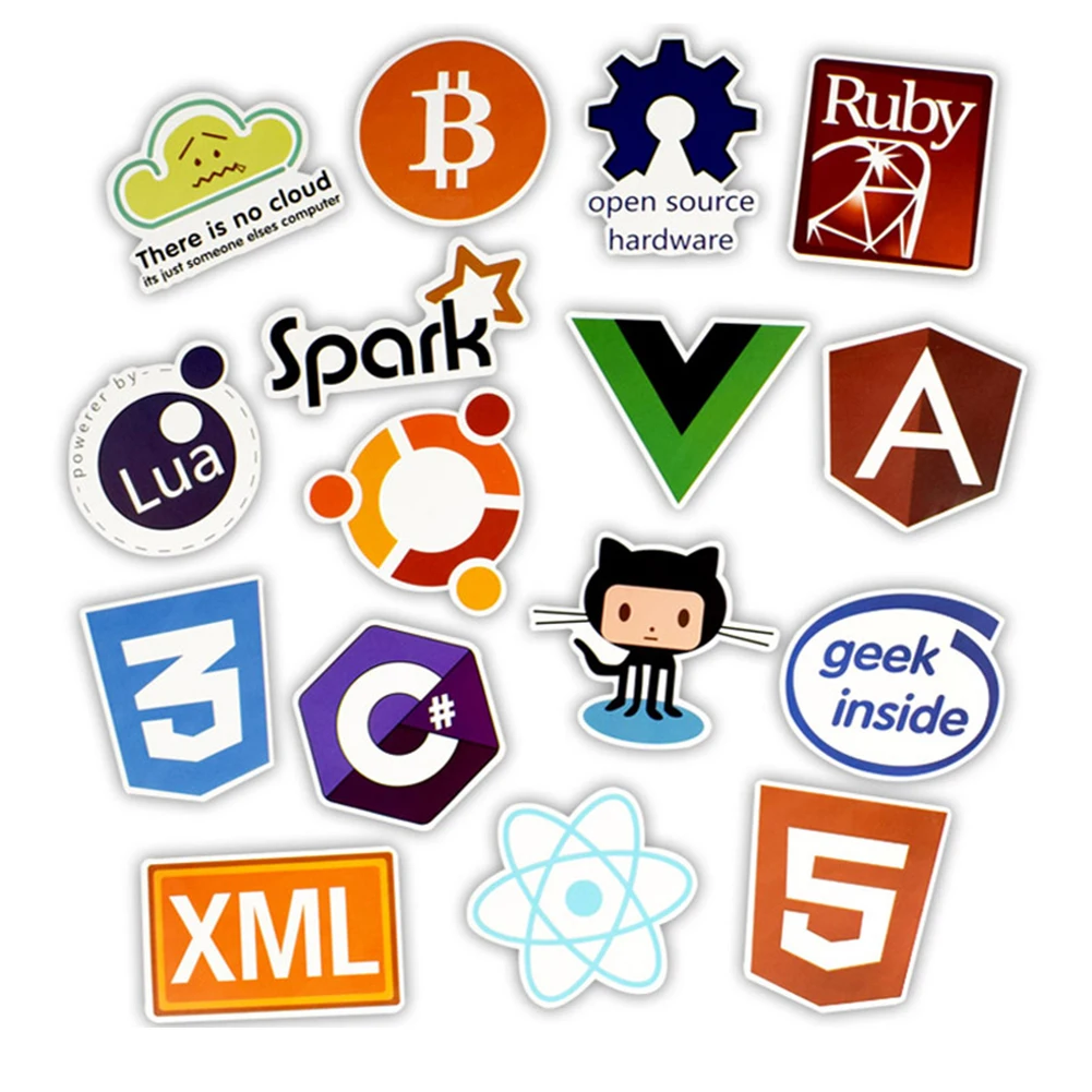 50PCS Laptop Car DIY Stickers Internet Java JS Php Html Cloud Docker Bitcoin Programming Language APP Logo Cool Stickers