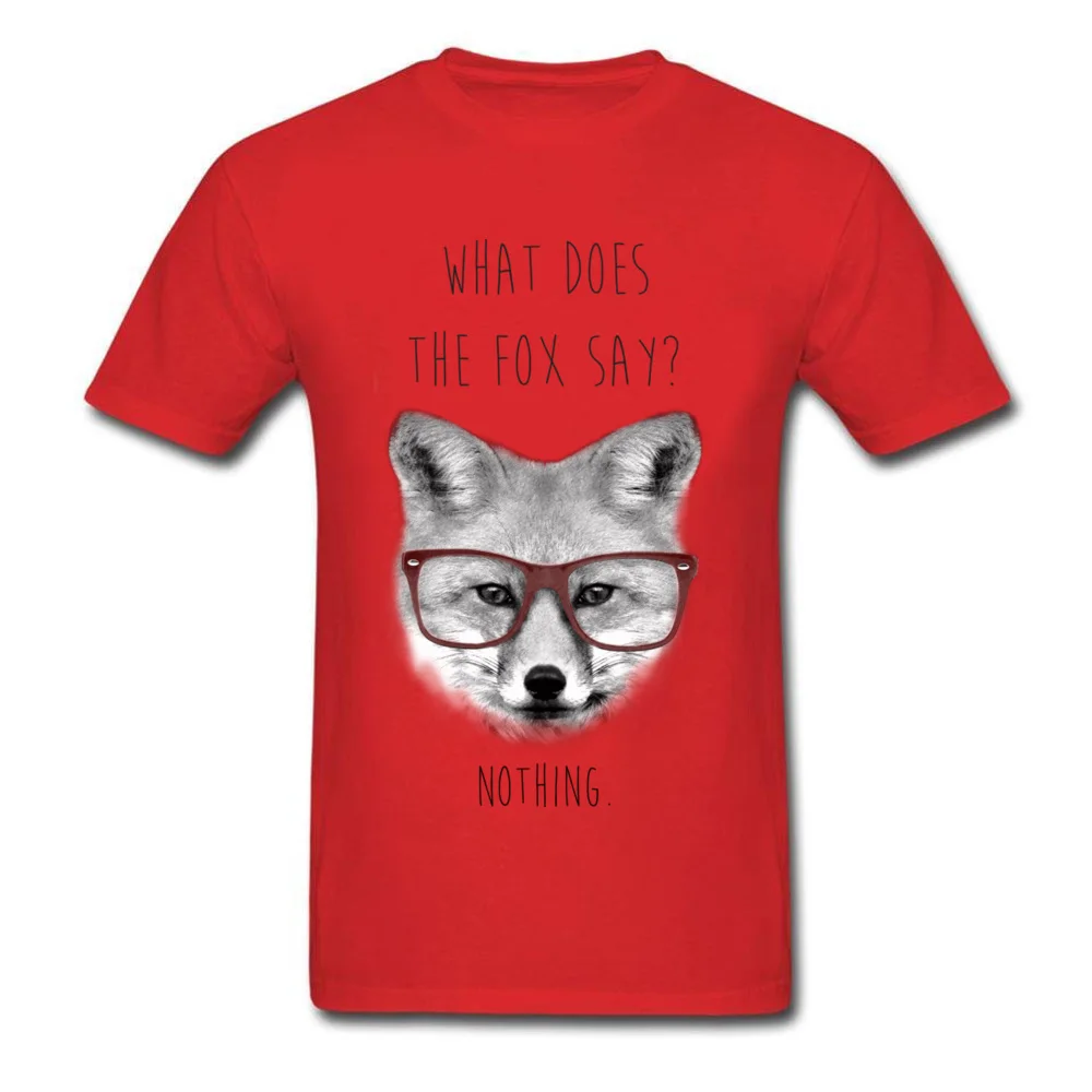 Faddish What does the fox say Short Sleeve T-Shirt Summer/Autumn O Neck 100% Cotton Tops Shirts for Students Tee Shirt Casual What does the fox say red