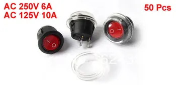 

50 Pcs Red Signal ON/OFF 2 Positions SPST Round Boat Rocker Switch 6A/250V 10A/125V AC + Waterproof Cover