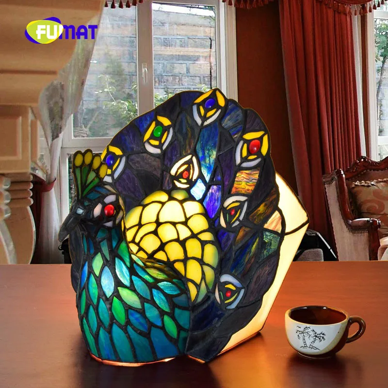 Us 218 24 12 Off Fumat European Creative Tiffany Green Peacock Decoration Tiffany Stained Glass Creative Living Room Bedroom Study Table Lamp In Led