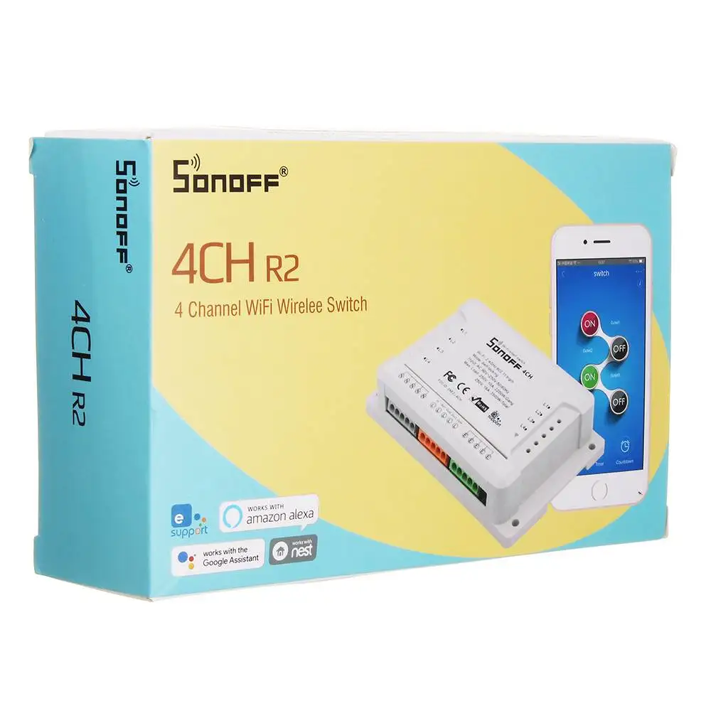 Sonoff 4CH R2 433mhz Wireless Remote Smart Home Wifi Module 4 Channels Gang RF Smart Switch Inching Interlock Relay Alexa Google