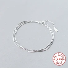 Браслеты из стерлингового серебра 925 пробы для женщин, три слоя, многорядные браслеты, минималистичный корейский стиль, очаровательный браслет, ювелирное изделие