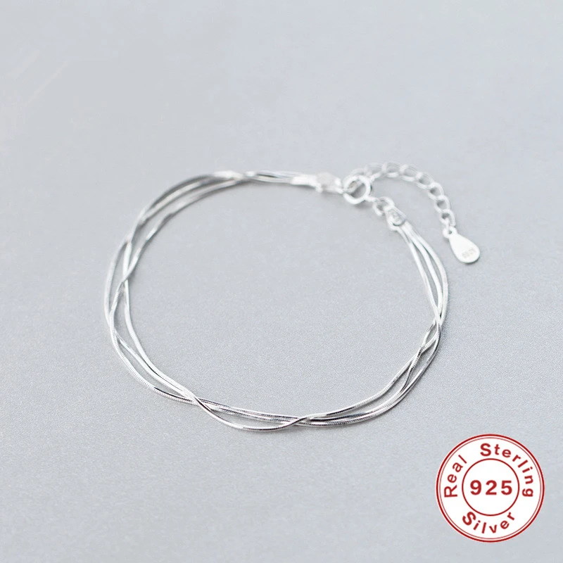 

925 Sterling Silver Bracelets for Women Three Layers Multi-row Bracelets Bangles Minimalist Korean Style Charm Bracelet Jewelry