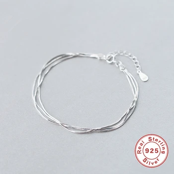 

925 Sterling Silver Bracelets for Women Three Layers Multi-row Bracelets Bangles Minimalist Korean Style Charm Bracelet Jewelry