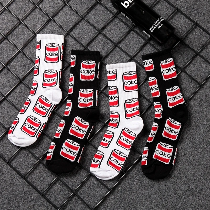 INS/стильные носки для скейтборда в стиле Харадзюку мужские модные дизайнерские Носки с рисунком кока-колы мужские хипстерские хлопковые короткие забавные носки