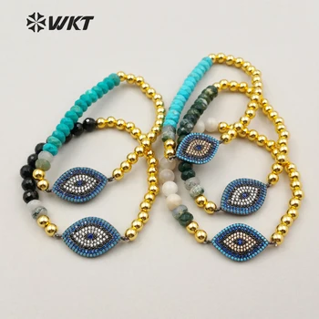 

WT-MB018 Wholesale Custom Unique Cubic Zircon Pave Evil Eyes Pendant Bracelet With Adjustable Size Beads Chain