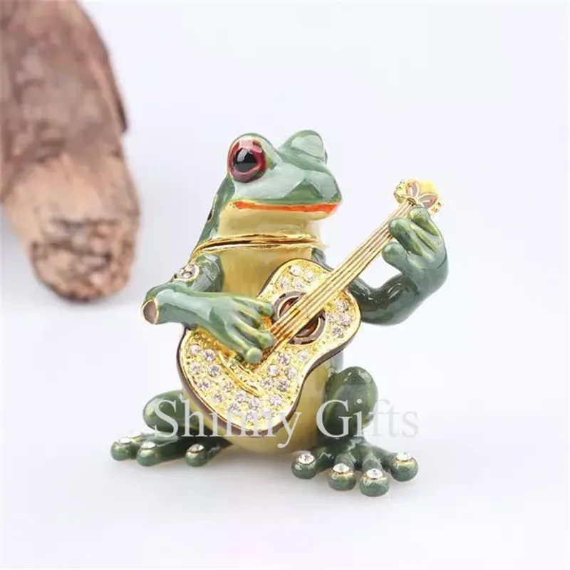 

New Frog Trinket Box Beautiful Jeweled Pewter Frog Jewelry Box
