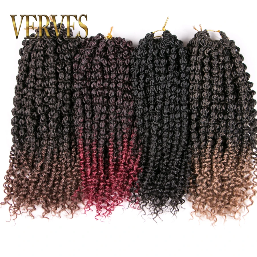 

VERVES Curly Senegalese Twist Crochet Braids 16 inch 24 roots/pack,Ombre Synthetic Braiding Hair extensions black,brown,bug