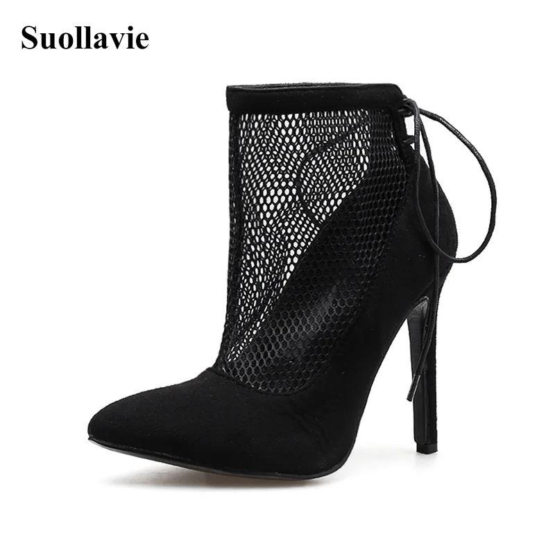

New Hollow Out Peep Toe Gladiator Pumps Sandals Women Summer Thin Heels Lace-Up Pointed Toe Black Shoes Fashion Ladies Sandals