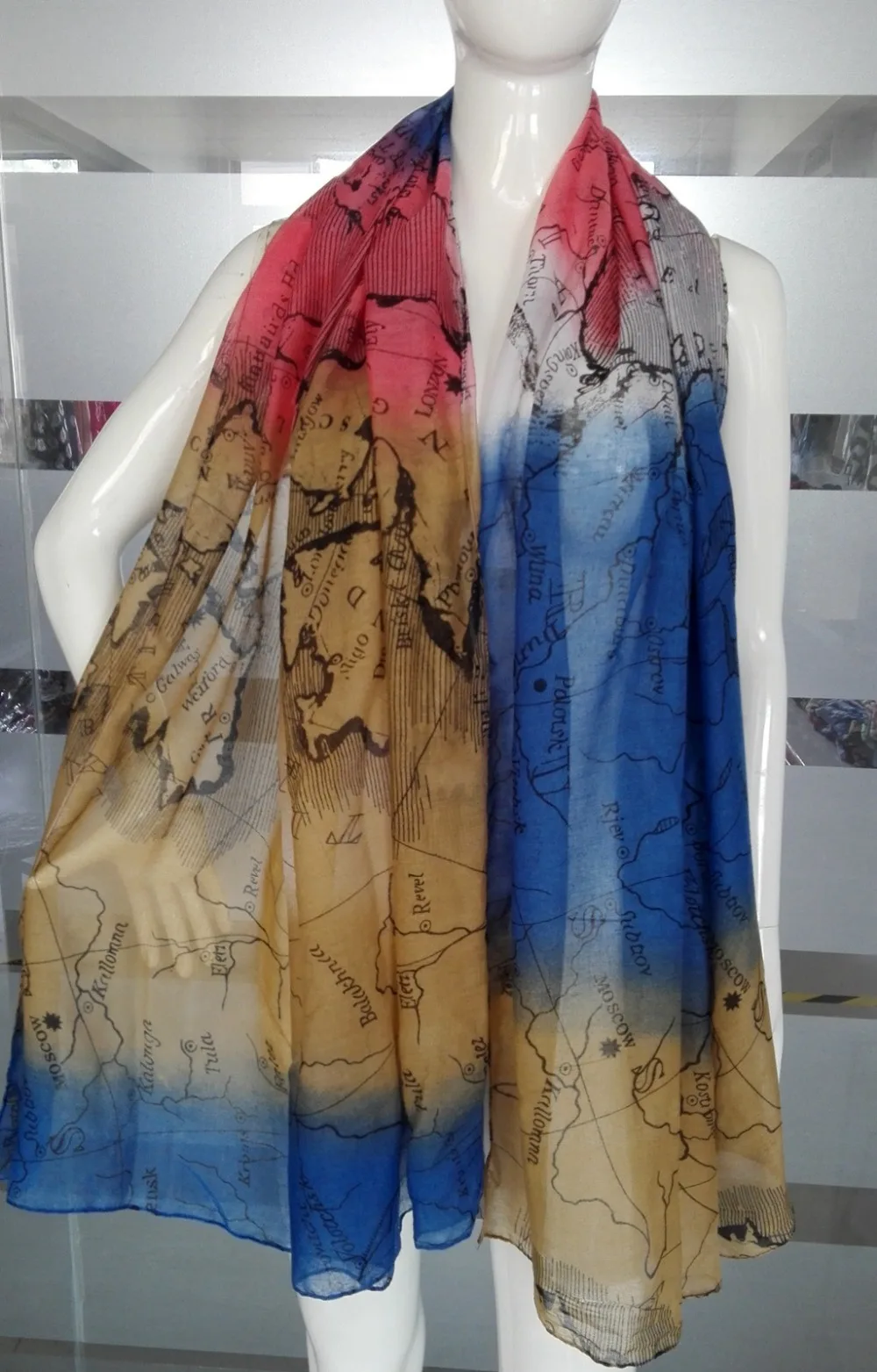 Модные шарфы и шали с принтом карта мира, женские шарфы, хиджаб, 3 цвета, 10 шт./партия
