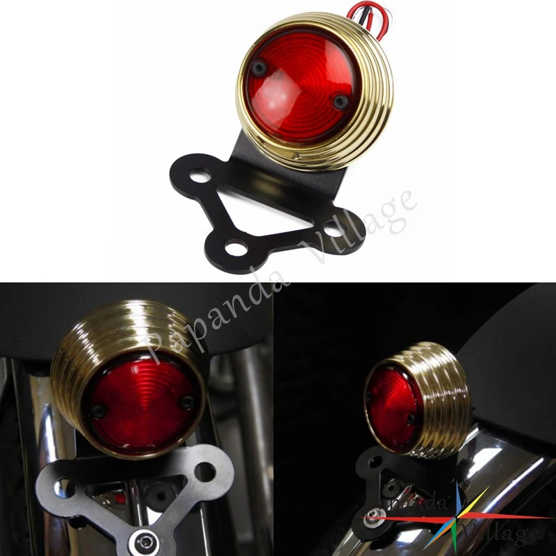 Brass Motorbike 12V Brat Style Ribbed LED Dual Rear Tail Light Run
