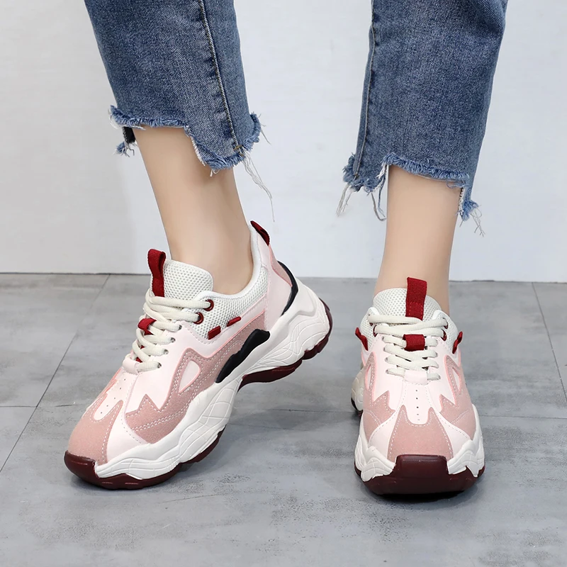 

High Quality Fashion Suede Upper middle heels Footwear Sneakers Casual Ladies Colorful Wedge Platform Women Shoes 2019