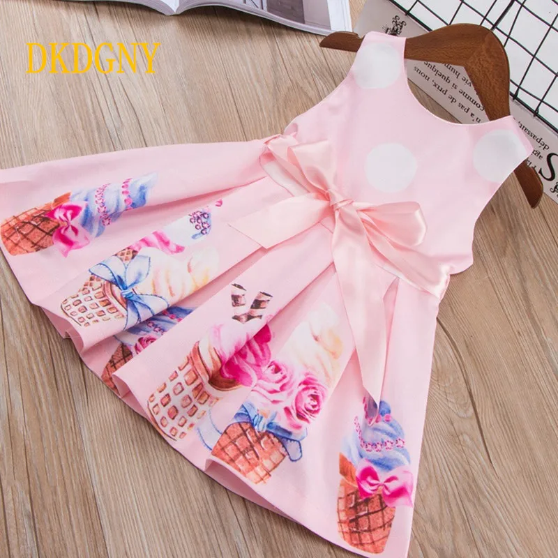 Новые продукты, летнее тонкое детское платье принцессы из чистого хлопка с рисунком мороженого для девочек платье для девочек