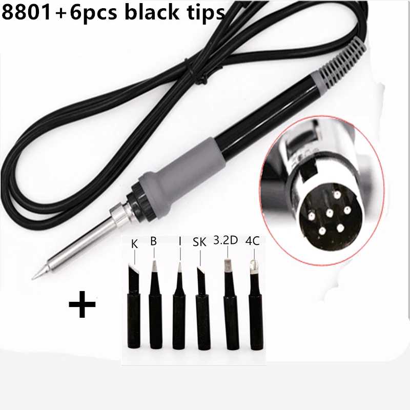 SZBFT High quality 8801 soldering iron handle with 6pcs soldering tips for hakko FX-888 FX-888D free shipping SZBFT High quality 8801 soldering iron handle with 6pcs soldering tips for hakko FX-888 FX-888D free shipping