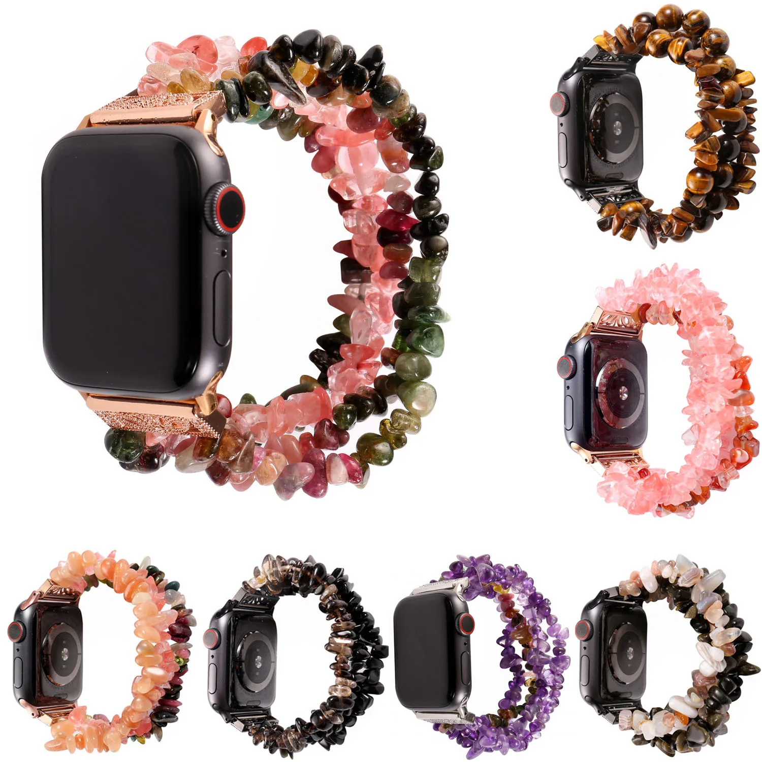 

Handmade Women Agate Band For Apple Watch Series 1 2 3 4 5 Strap Precious Stone Stretch Bracelet For iWatch 38/40mm 42/44mm Band