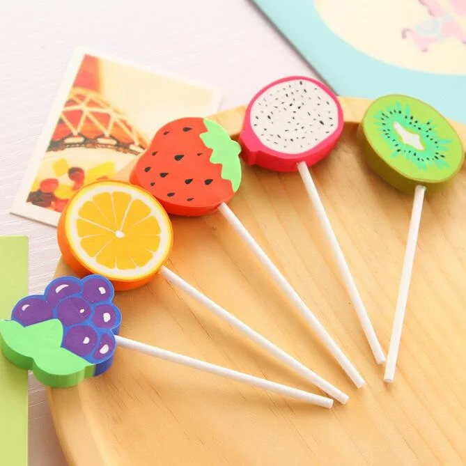 30PCS/lot Creative Novelty Fruit Lollipops Shaped Eraser Rubber Eraser