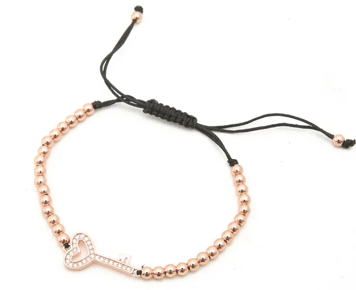 Золото Серебро Микро-паве cz кубический цирконий веревка отрегулированный браслет из медного бисера hdf4f ключ Шарм плетеные браслеты для женщин