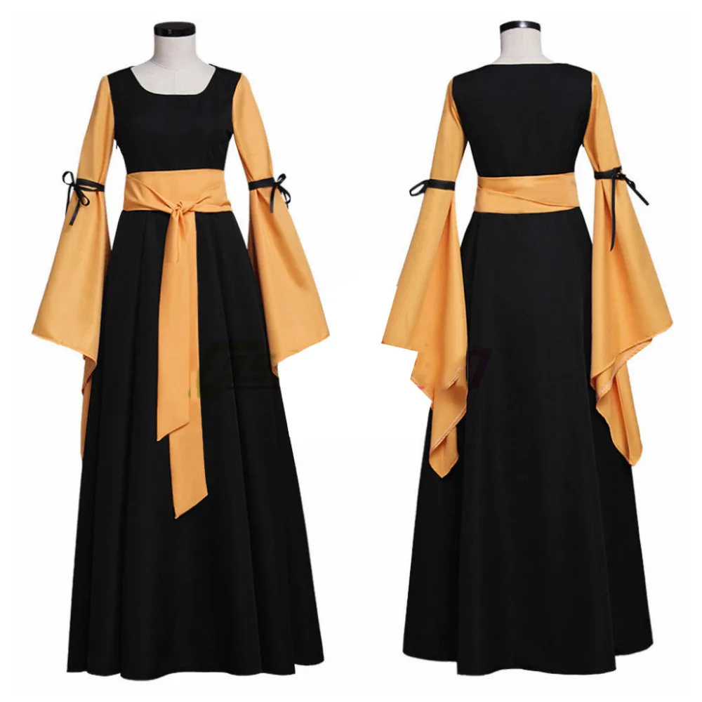 

Black And Orange Medieval Dress Renaissance Victorian Gothic Dress For Adult Women Fantasy Halloween Party Costumes