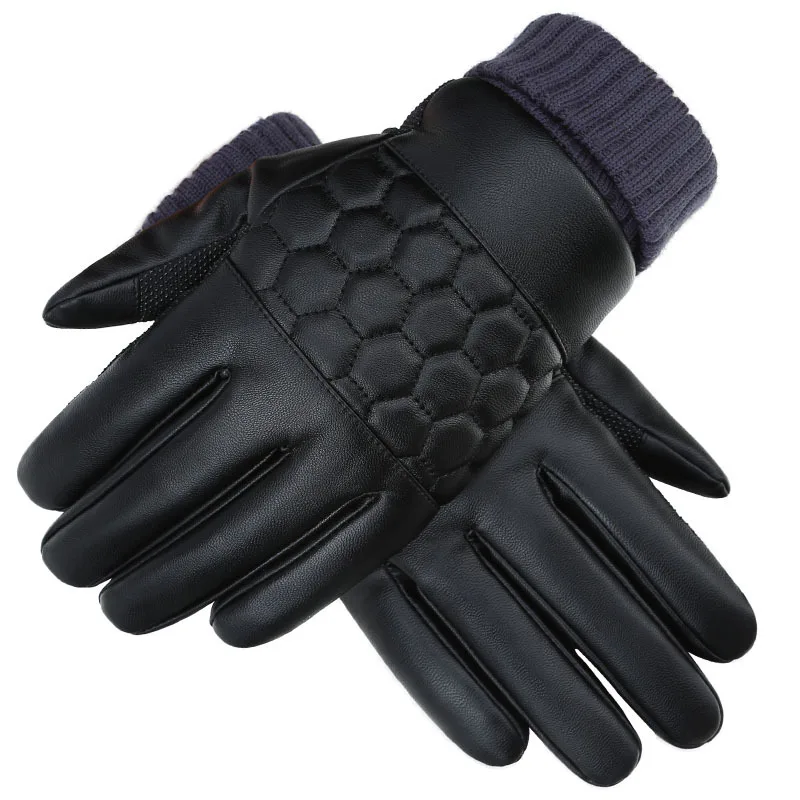 Мужские зимние теплые перчатки, ветрозащитные перчатки для мужчин, утепленные водонепроницаемые перчатки из искусственной кожи, модные классические черные перчатки
