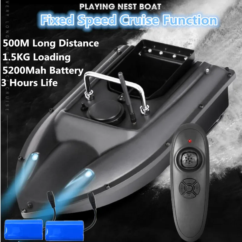 

New Function Wireless Control 500M Smart RC Fishing Boat C18 1.5KG Loading Dual Light/Motor Fixed Speed Cruise RC Bait Ship