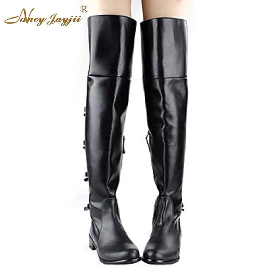 BC Women Black Round Toe Flat Heels Over the Knee Boots Shoes, plus size 5-14, winter boots shoes for woman femme warm winter