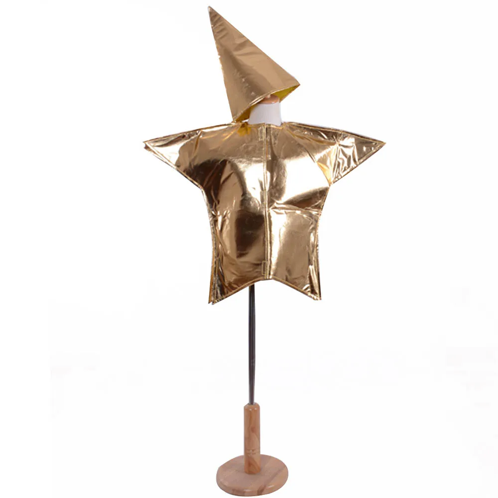 Kids Gold Star Costume Fancy Dress Gold Children Five Point Star Outfit Boys Girls Nativity Christmas Party Costume One Size