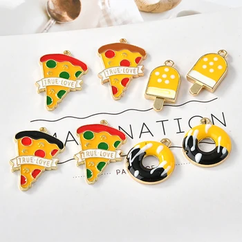 

40pcs/lot handmade color round/pizza/ice cream shape alloy charms diy jewelry fashion earrings/necklace pendants accessory
