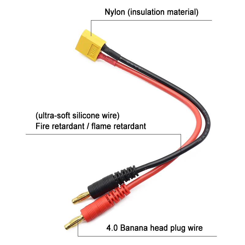 1 шт. XT60 Мужской зарядки до 4,0 мм банан вилки разъем адаптера провода 14AWG силиконовый провод 21,2 см кабель