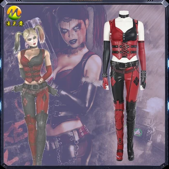 

Batman Arkham Knight Harley Quinn Cosplay Costume Harley Quinn Sexy PU Leather Suit Halloween Costumes for women Custom made