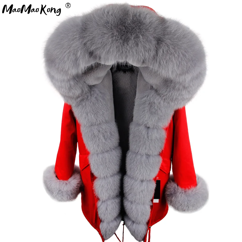 

MAO MAO KONG Camouflage winter jacket women outwear thick parkas natural real fox fur collar coat