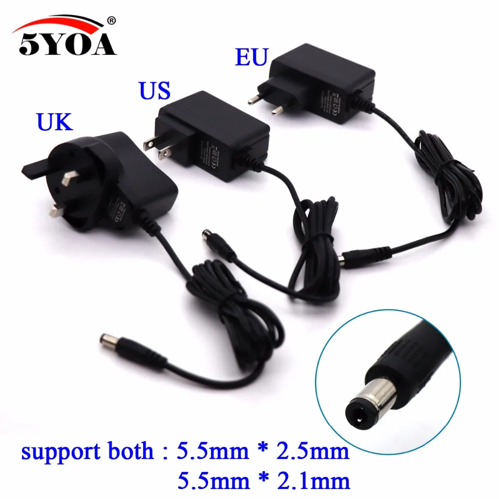 Güç Adaptörü 100-240V AC'den DC'ye Şarj Cihazı 5V 1A Fiş 5.5mm x 2.5mm İngiltere ABD AB Anahtarlamalı CCTV LED Şerit Lamba vb. için