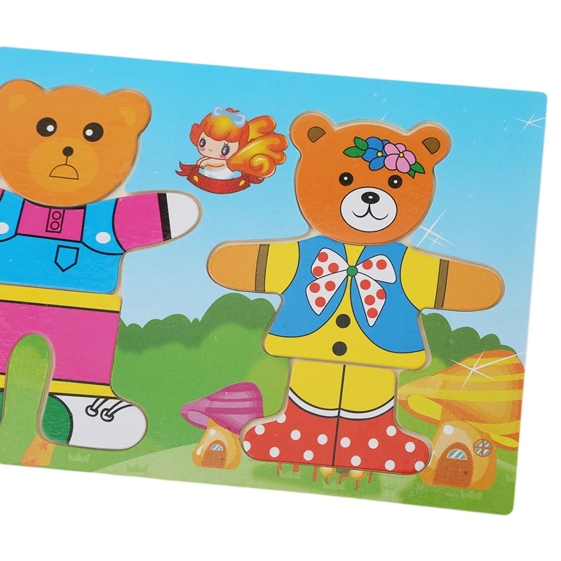 Деревянный набор, детские развивающие игрушки, медвежонок, одежда для переодевания, пазлы для детей,, индивидуальная мозаика