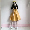 Camiseta de manga corta de verano de algodón de lino unids para mujer 2 piezas estilo Preppy y falda larga de tirantes dobladillo grande ► Foto 2/6