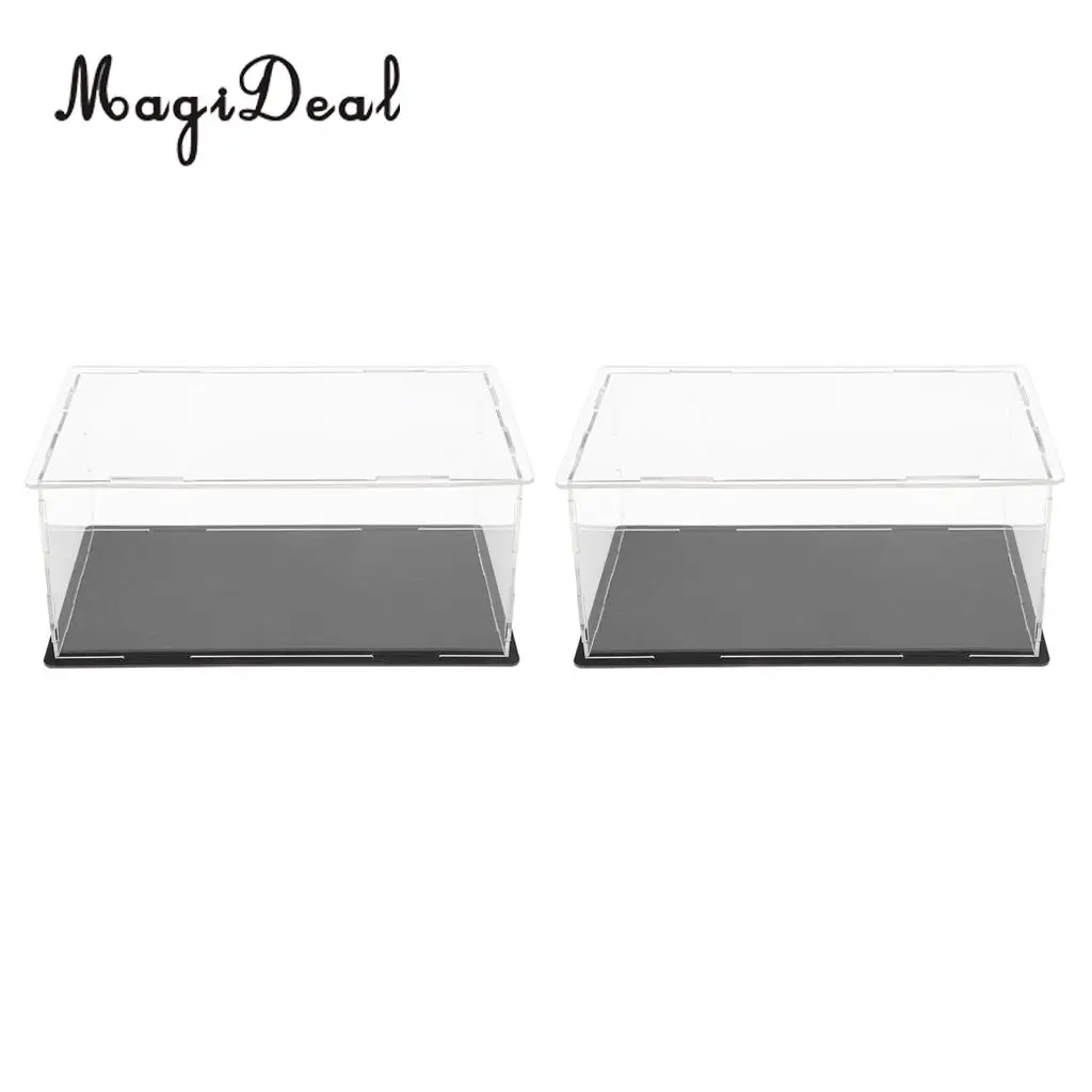 2pcs Clear Acrylic Display Show Case Box Perspex Dustproof Protection for Figures Diecast Vehicle Car Doll Model Collection