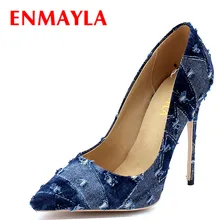 ENMAYER Denim Shoes Woman High Heels Pointed Toe Summer Pumps Party Wedding Shoe Slip-on Plus Size 34-43 Womens Pumps ENMAYER Denim Shoes Woman High Heels Pointed Toe Summer Pumps Party Wedding Shoe Slip-on Plus Size 34-43 Womens Pumps