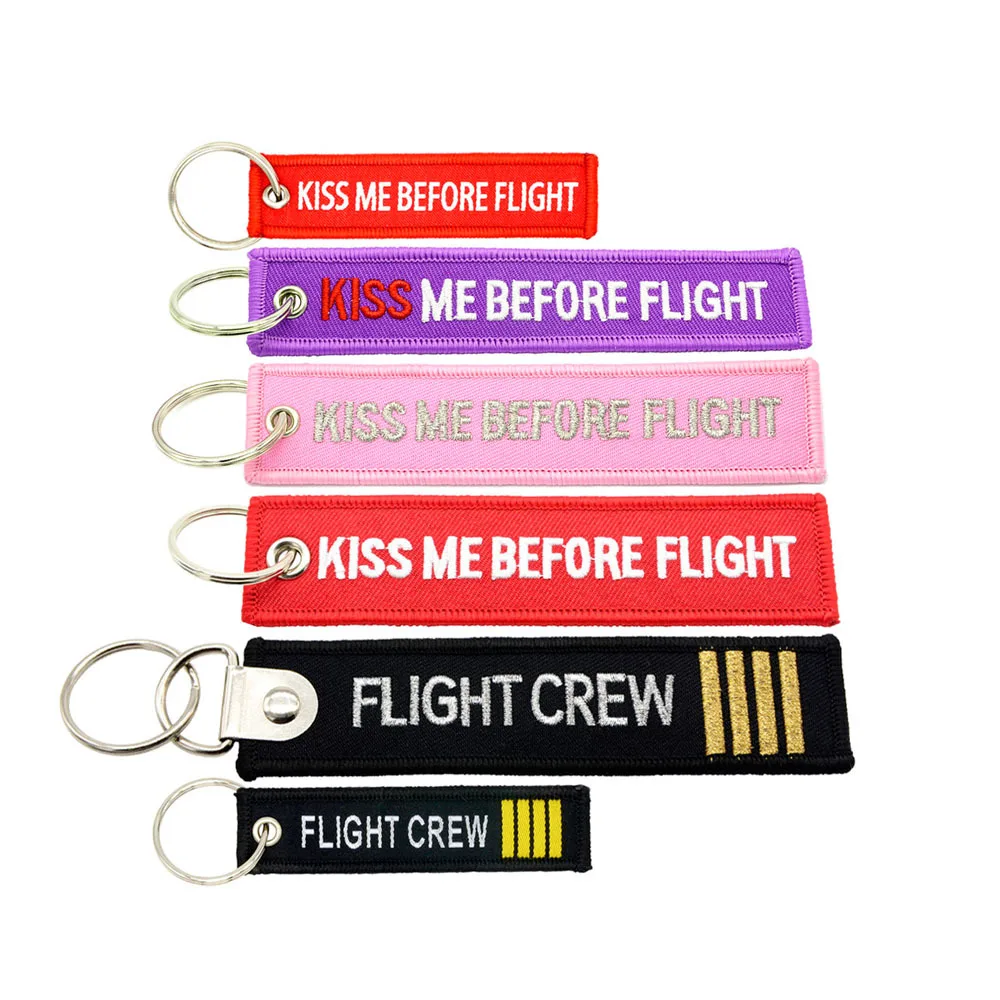 

1piece Aviation gift KeyChain KISS ME BEFORE FLIGHT Key tag Duplex for motorcycle cars Key Chains Woven or Embroidery label