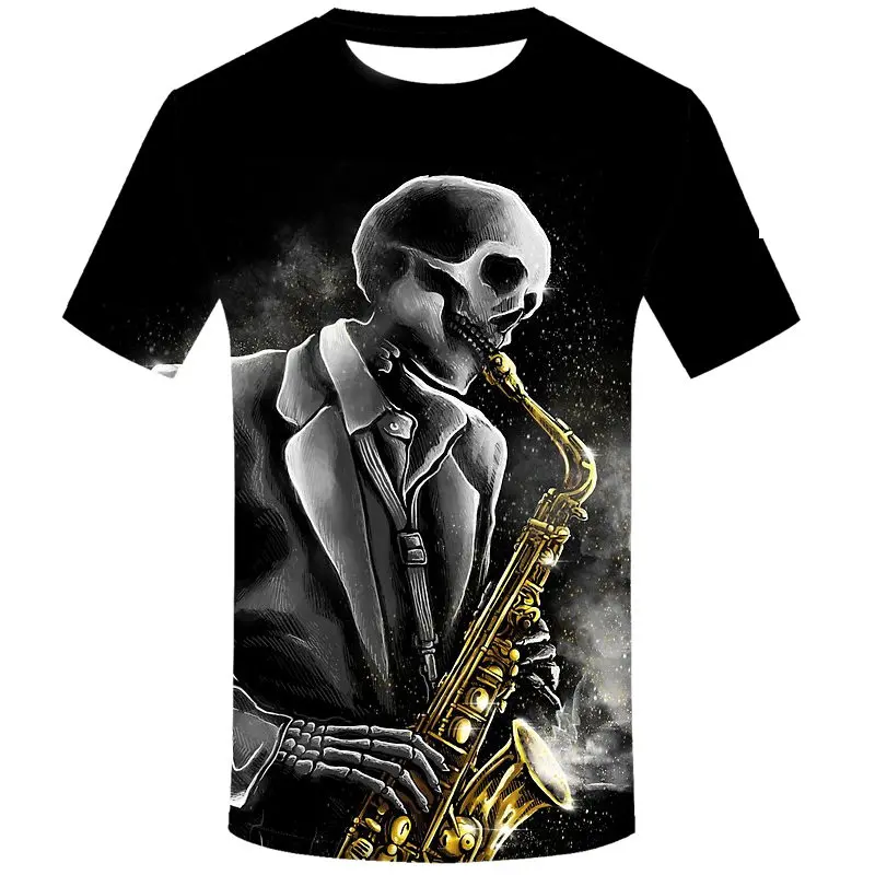 

Skull blowing saxophone romantic 2019 New Mens Summer Skull Print Men Short Sleeve T-shirt 3D T Shirt Casual T-shirt