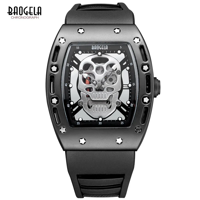 Мужские часы Baogela, Лидирующий бренд, Мужские Аналоговые кварцевые часы, модные военные водонепроницаемые наручные часы с скелетом для мужчин 1612 - Цвет: Black White