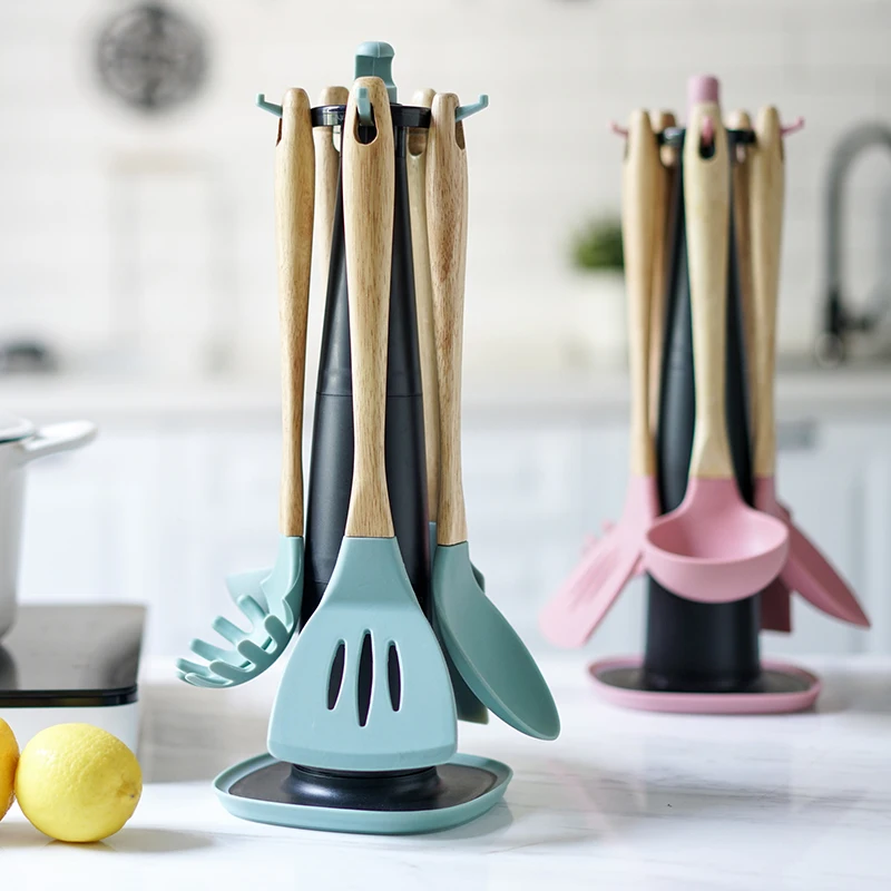  Cooking Tools Set Silicone Spatula Heat-resistant Spoon Scraper Egg Beaters Non-stick Kitchen Cooki