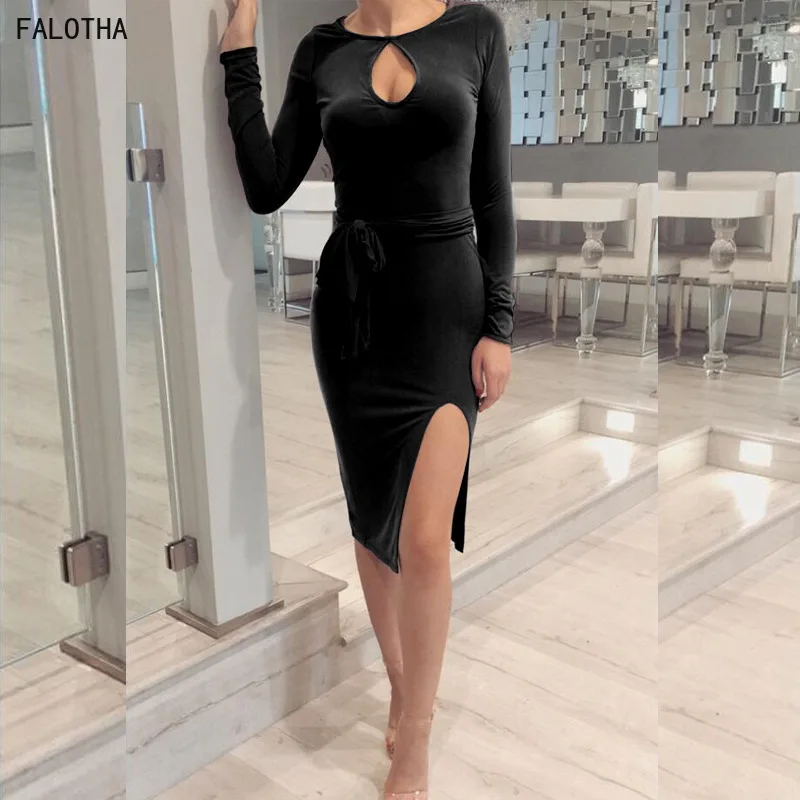 

SPECIAL OFFER Long Sleeve Round Neck Bag Hip Irregular Split Dress Clothes Party Dress