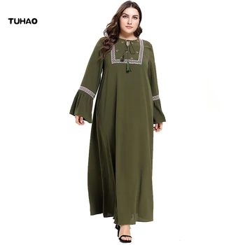 

TUHAO 2019 Autumn Winter Women Maxi Long Dresses Flare Sleeve Vintage Ethnic Muslim Dress Abaya Dubai Kaftan Arabic Robe LZ100