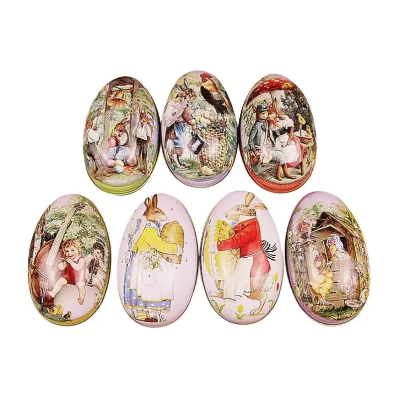 

Easter Egg Shaped Candy Tin Creative Rabbit Pattern Jewelry Box Candy Packaging Case Festival Wedding Supplies Random delivery