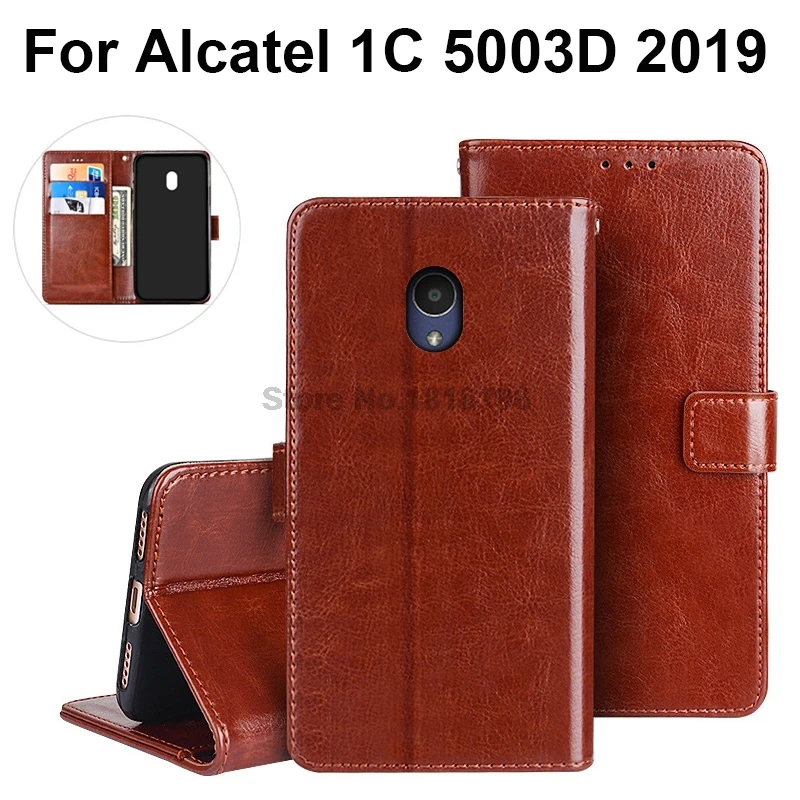 

Phone Case for Alcatel 1C (2019) 5003D,100% Special Kickstand PU Leather Flip Case For Funda Alcatel 1C 2019 Silicone Case Cover