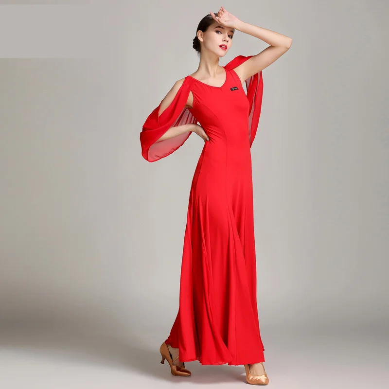 Женское современное гладкое бальное платье для танго и вальса, стандартное бальное платье с длинным рукавом, одежда для бальных танцев