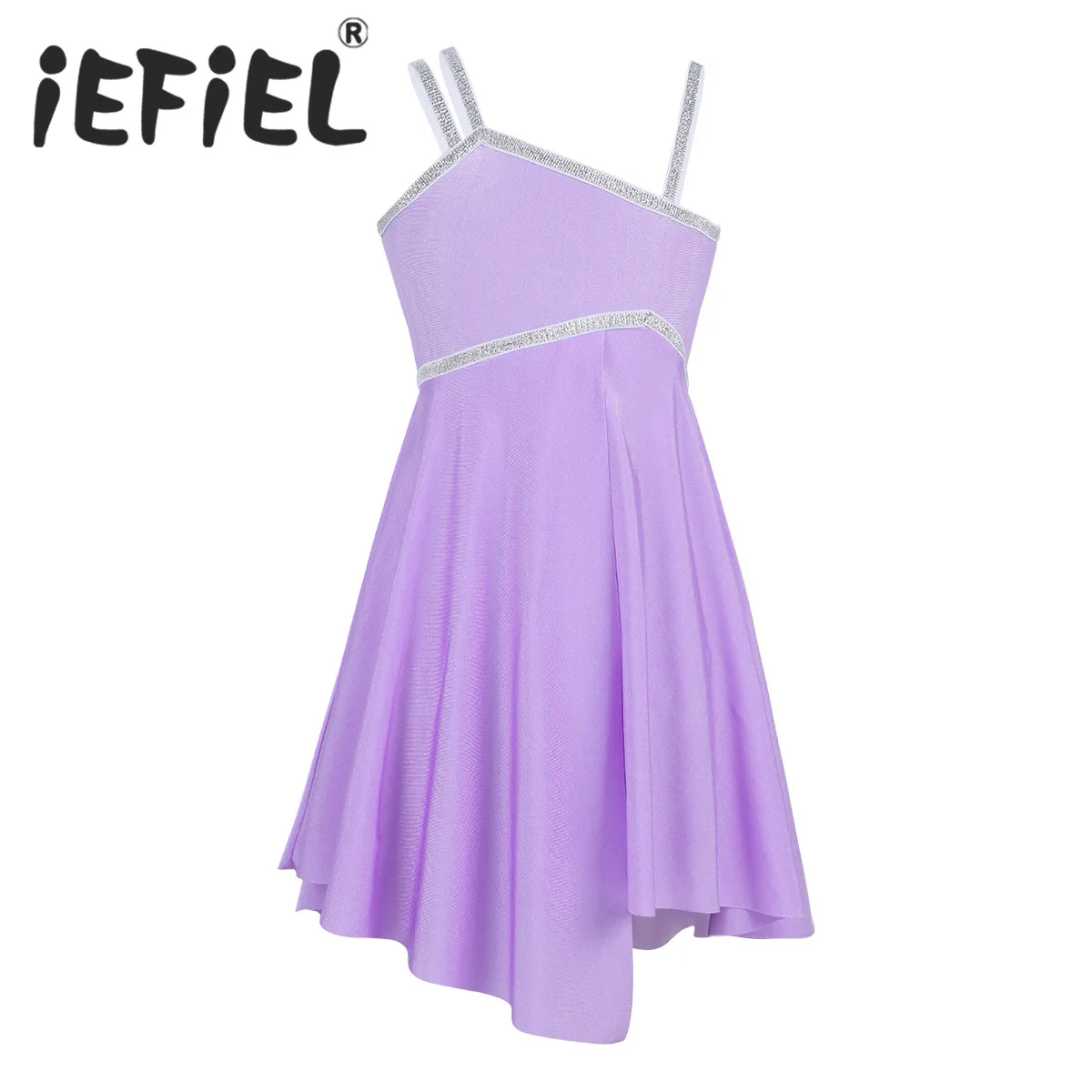

iEFiEL Cute Kids Girls Asymmetrical Shoulder Shiny Ballet Dance Gymnastics Leotard Dress Latin Jazz Stage Performance Costume