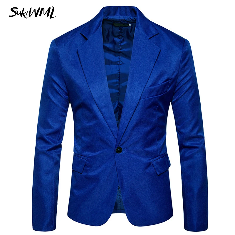 SUKIWML бренд блейзер Masculino Slim Fit Мужской Блейзер Осень однотонный деловой блейзер мужской свадебный костюм M-3XL